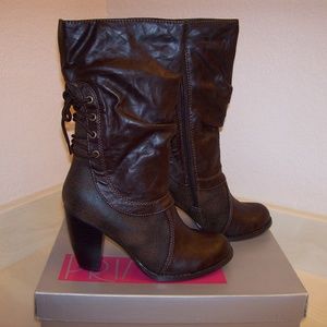 Women Brown 5.5 Back Lace Up Side Zipper Boots
